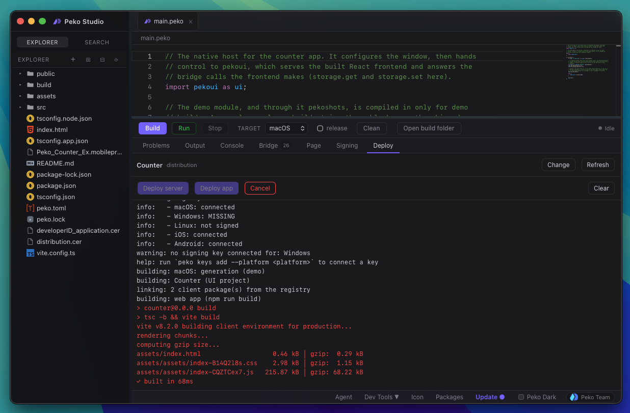 Studio's Deploy tab streaming a deploy